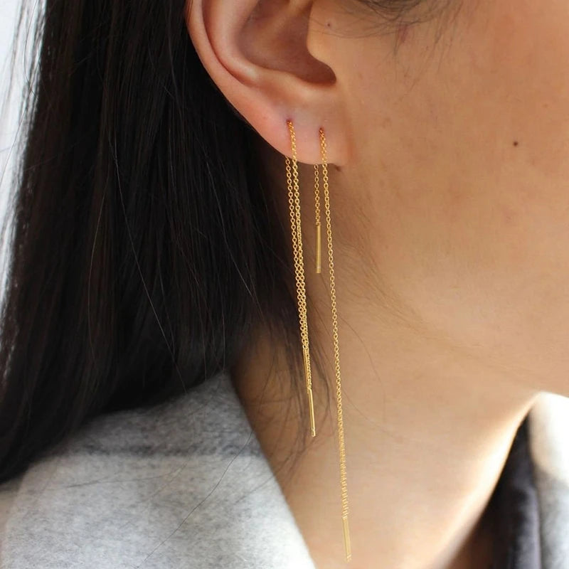 Charming 925 Sterling Silver Long Chain Threader Earrings for Women Fashion Jewelry