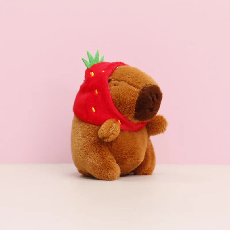 Strawberry Hat Capybara Plush Toy Keychain and Backpack Pendant