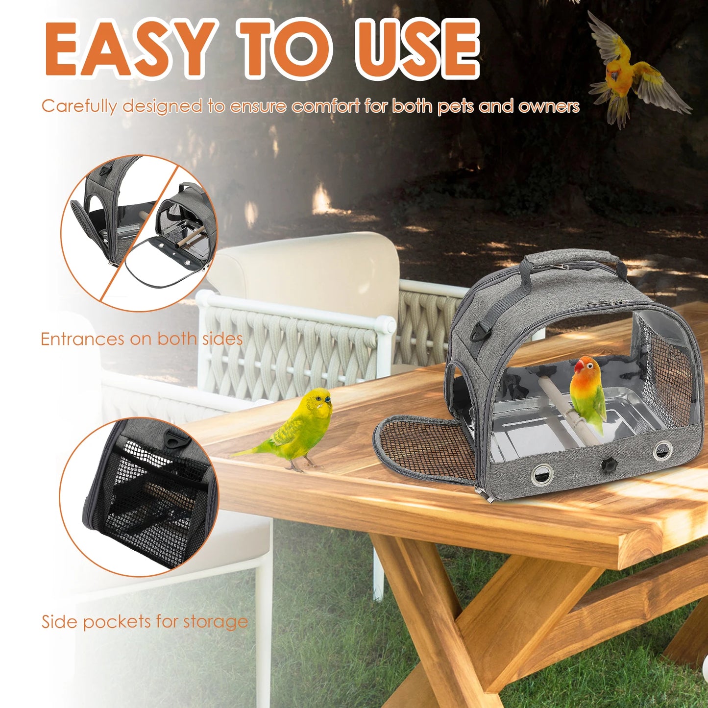 Portable Bird Travel Carrier Transfer Bag BirdCage With Stainless Steel Tray Bird nest houses habitats Parrot Bird accessaries