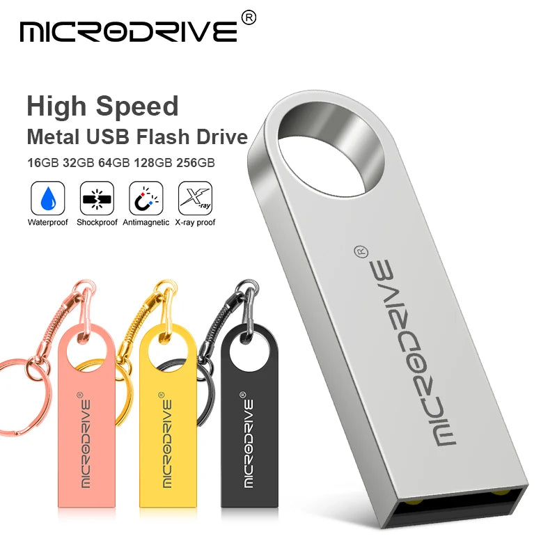 High Speed Memoria Flash Drive 8GB 32GB 64GB 128GB Waterproof USB 2.0 Metal Stick Custom Logo