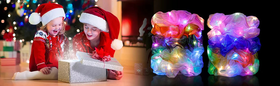 10 Pack LED Glow Hair Scrunchies Light Up Elastic Hairbands for Neon Parties and Celebrations