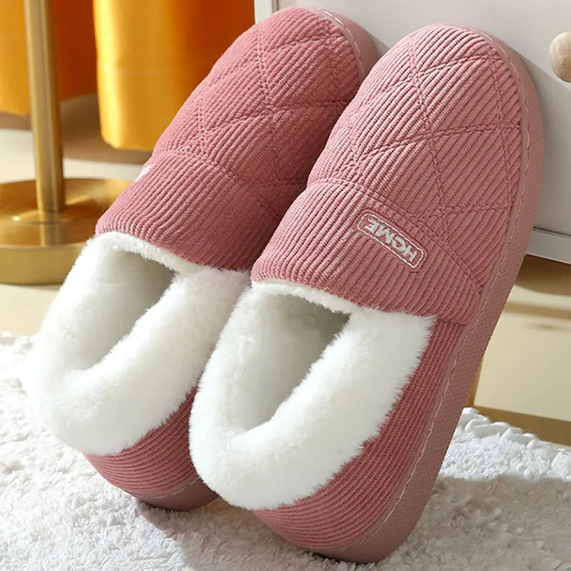 Comwarm New Women Slippers Plush Fur Thick Sole Antiskid
