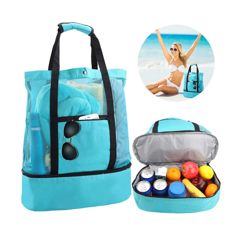 Beach & Picnic Mesh Cooler Bag – Transparent Double-Layer Insulated Tote for Women, Travel & Swim Gear
