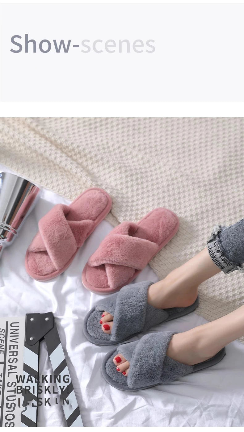 Winter Cross Imitation Rabbit Fur Slippers for Women