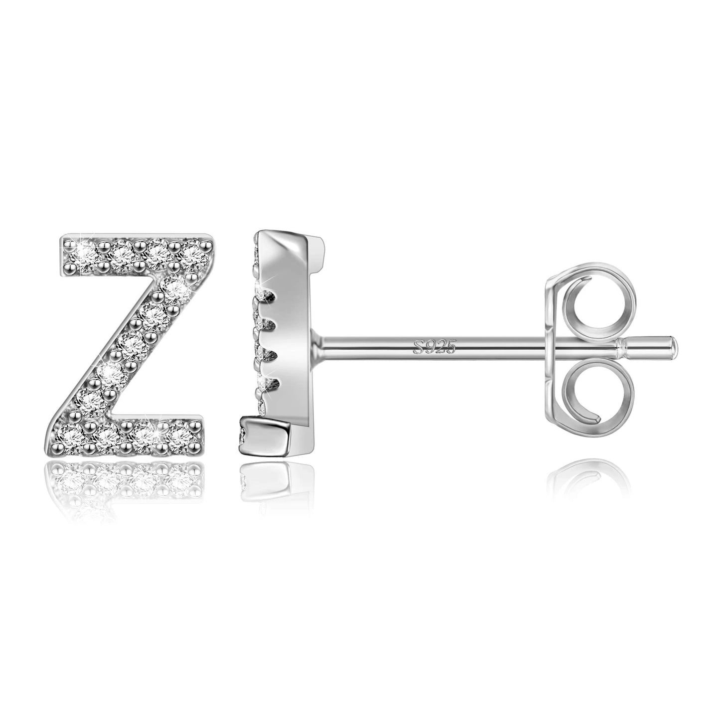 Simple Metal 925 Sterling Silver Letter Earrings with Zircon
