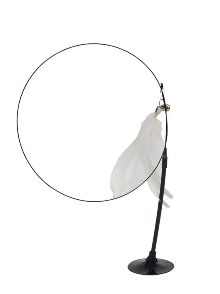 Cat Teaser Stick With Bell Feather Long Rod Suction Cup