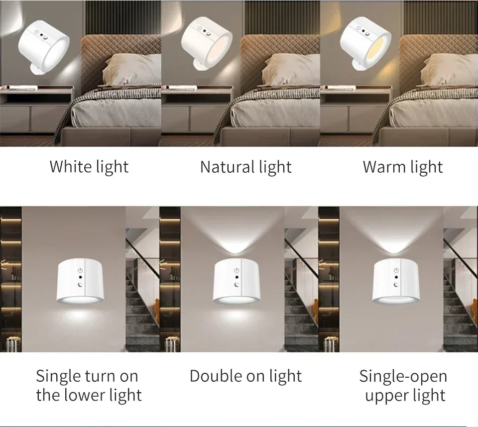 Rechargeable Magnetic LED Wall Lamp with 360 Degree Rotation and Wireless Remote Control