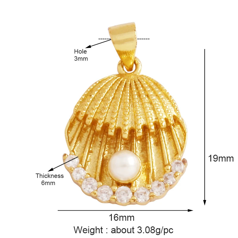 Fish Monta Ray Sea Conch Shell Coral Charm Pendant Gold Plated Zircon Jewelry