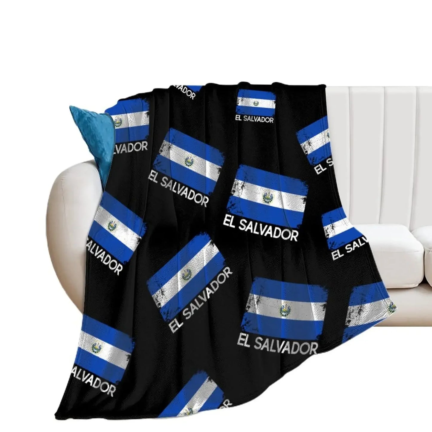 El Salvador Flag Blanket -Blue Sherpa