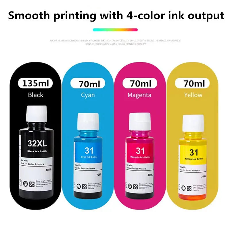 4 Pack Ink Bottles Compatible With 31 32XL Refill Dye Ink For HP Printers 7301 6001 7602 5101 7001 551 651 455 457 450
