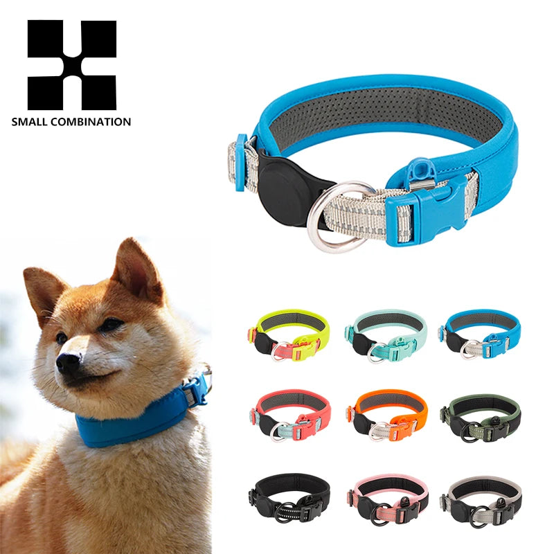 Personalized Adjustable Nylon Reflective Dog Collar with AirTag Holder for Small Medium and Large Dogs
