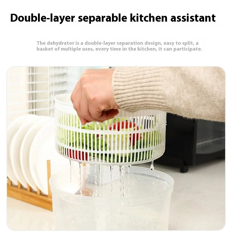 Multifunctional Manual Vegetable Dehydrator and Salad Spinner with Fruit and Lettuce Drain Basket for Efficient Home Kitchen Use