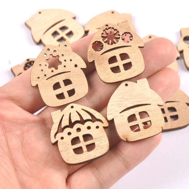 Bear Flower House Natural Wooden Chips for DIY Scrapbooking