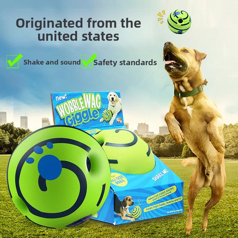 Dog Toys Wobble Wag Giggle Glow Ball Interactive Dog Attention Toy Fun Giggle Sounds Ball when rolled up