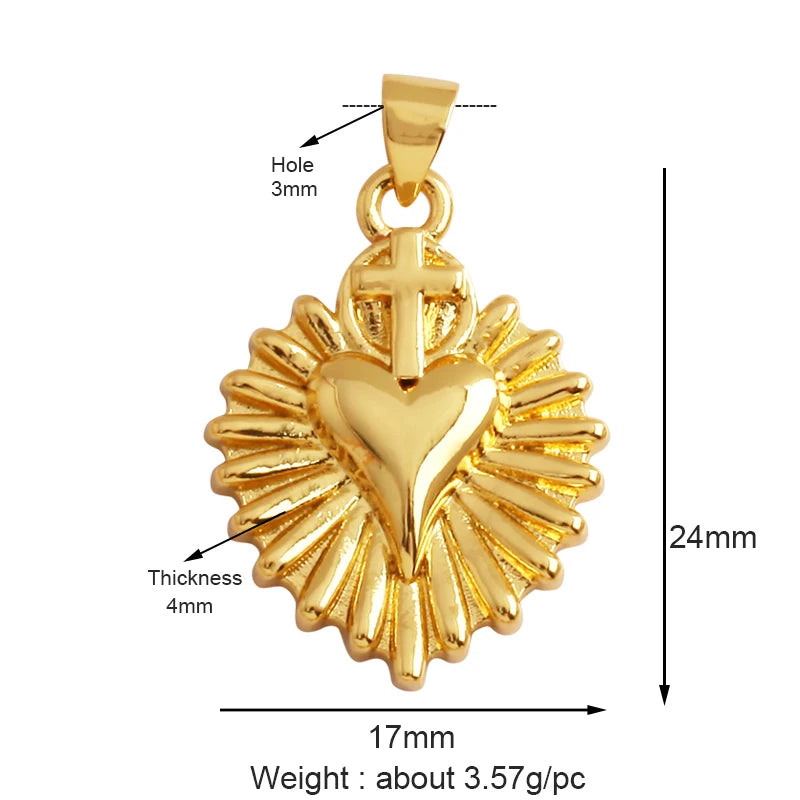 New Sacred Red Heart Charm Pendant 18K Gold Plated Zircon