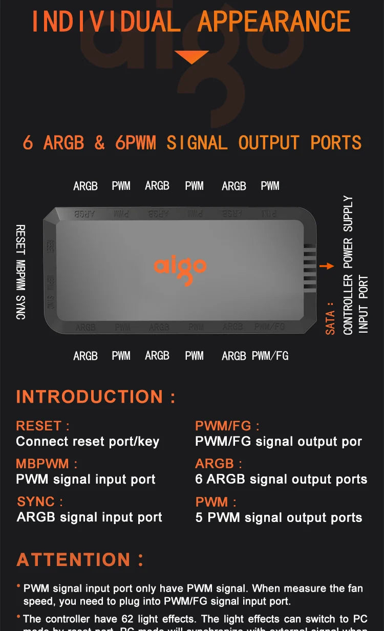 Aigo APC1 4Pin PWM 6 ARGB Ports Speed Controller Hub