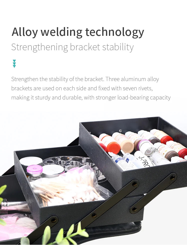 Large Makeup Train Case for Women with 4 Tier Design and Adjustable Compartments Travel Storage Bag for Beauty Essentials