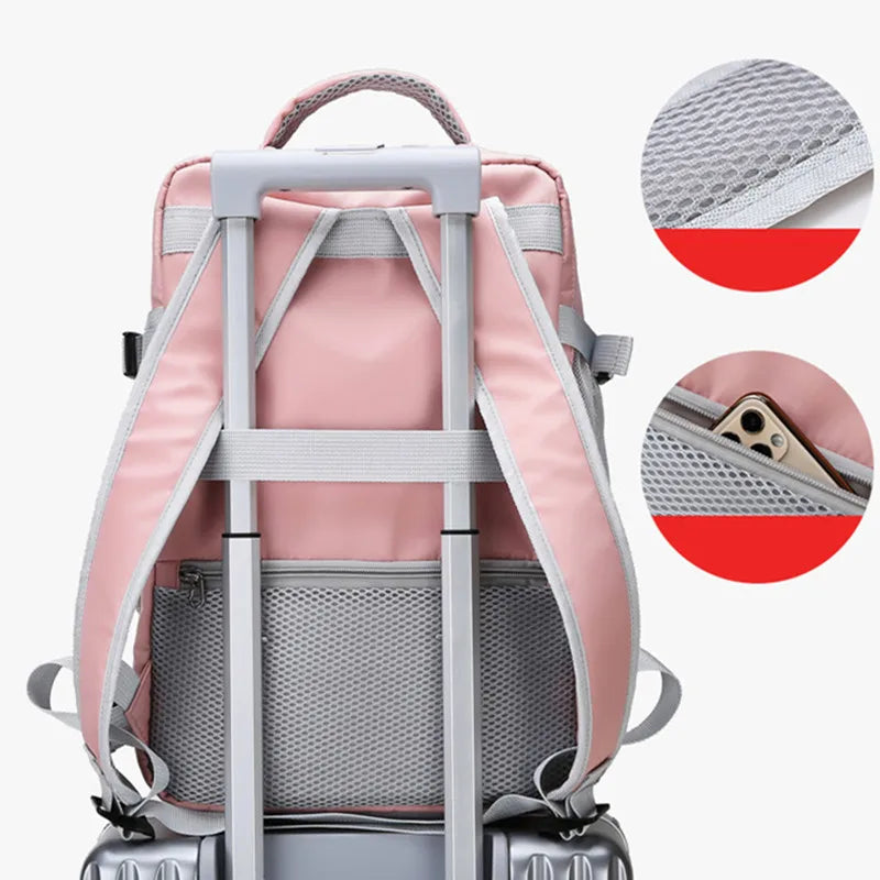Travel Backpack Women Large Capacity Waterproof Anti-Theft Daypack with USB Charging Port and Luggage Strap