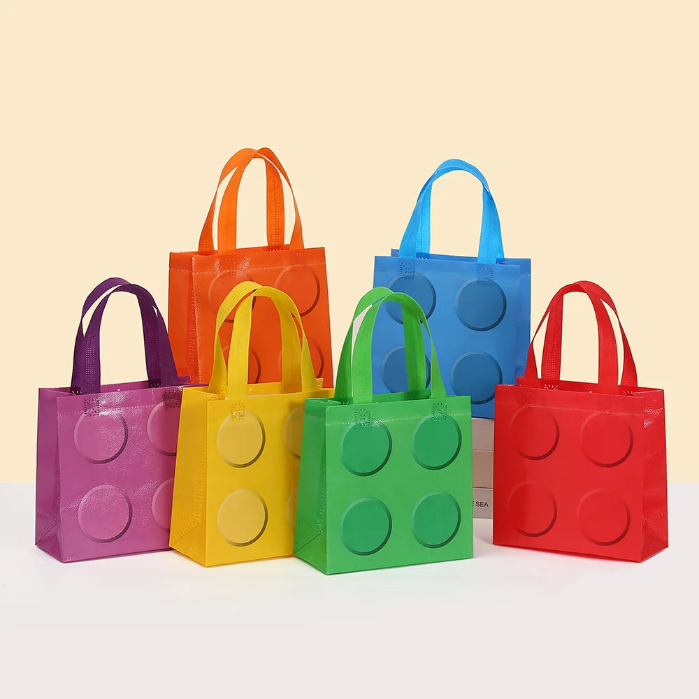 Colorful Building Block-Themed Non-Woven Gift Bags for Kids Birthday Parties and Children's Day Supplies - 12 or 30 Pieces