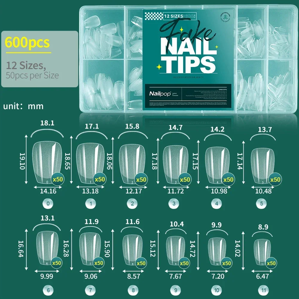Nailpop 600PCS Full Cover Medium Length Ballerina Nail Tips
