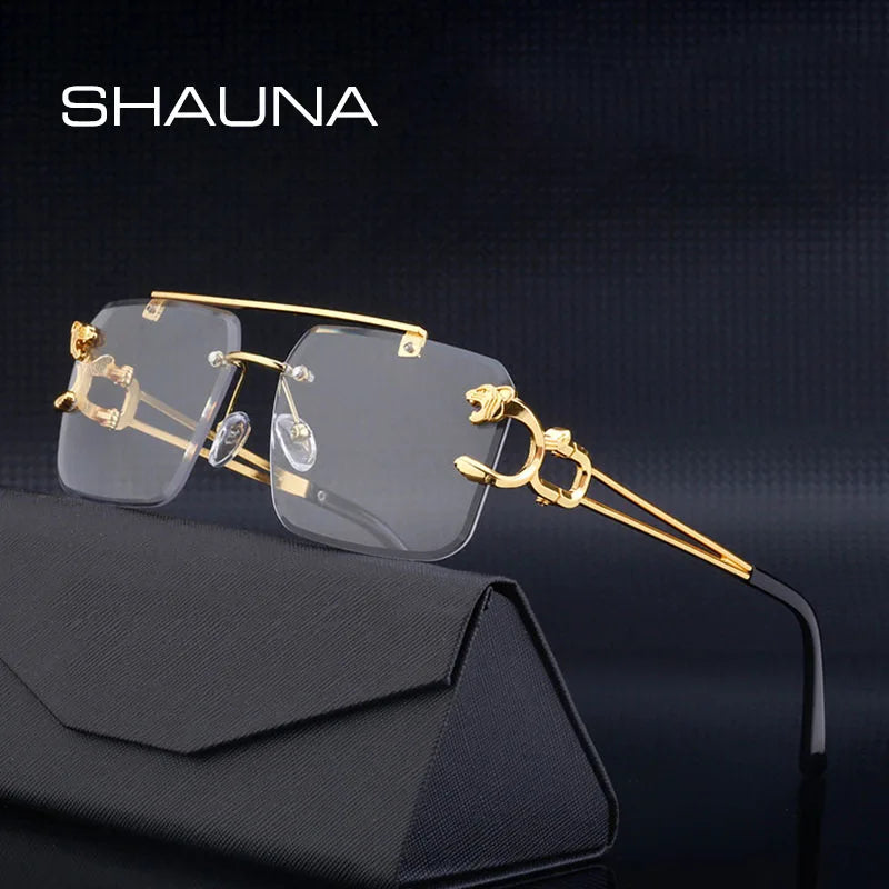 SHAUNA Fashion Metal Leopard Rimless Sunglasses UV400 Shades