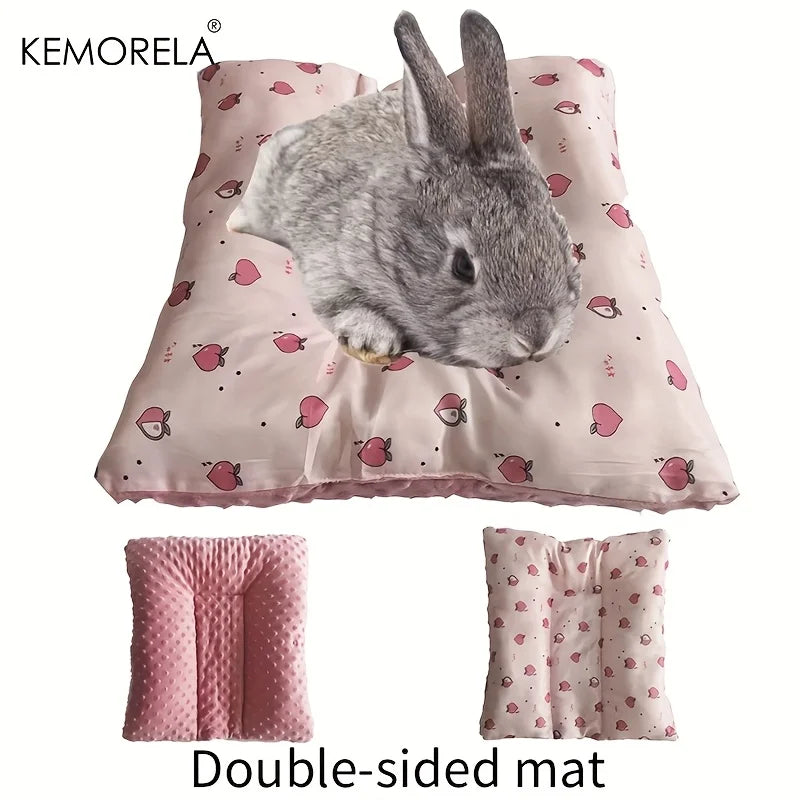 KEMORELA Reversible Small Pet Bed - Plush Top & Cooling Bottom for Rabbits, Guinea Pigs and Chinchillas Pink Square Mat