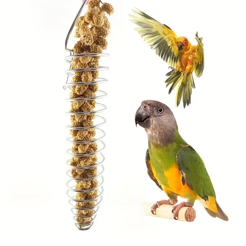 Stainless Steel Parrot Forager Feeder Durable Outdoor Bird Feeding Device Spiral Design Natural Fruit Basket for Small Pets