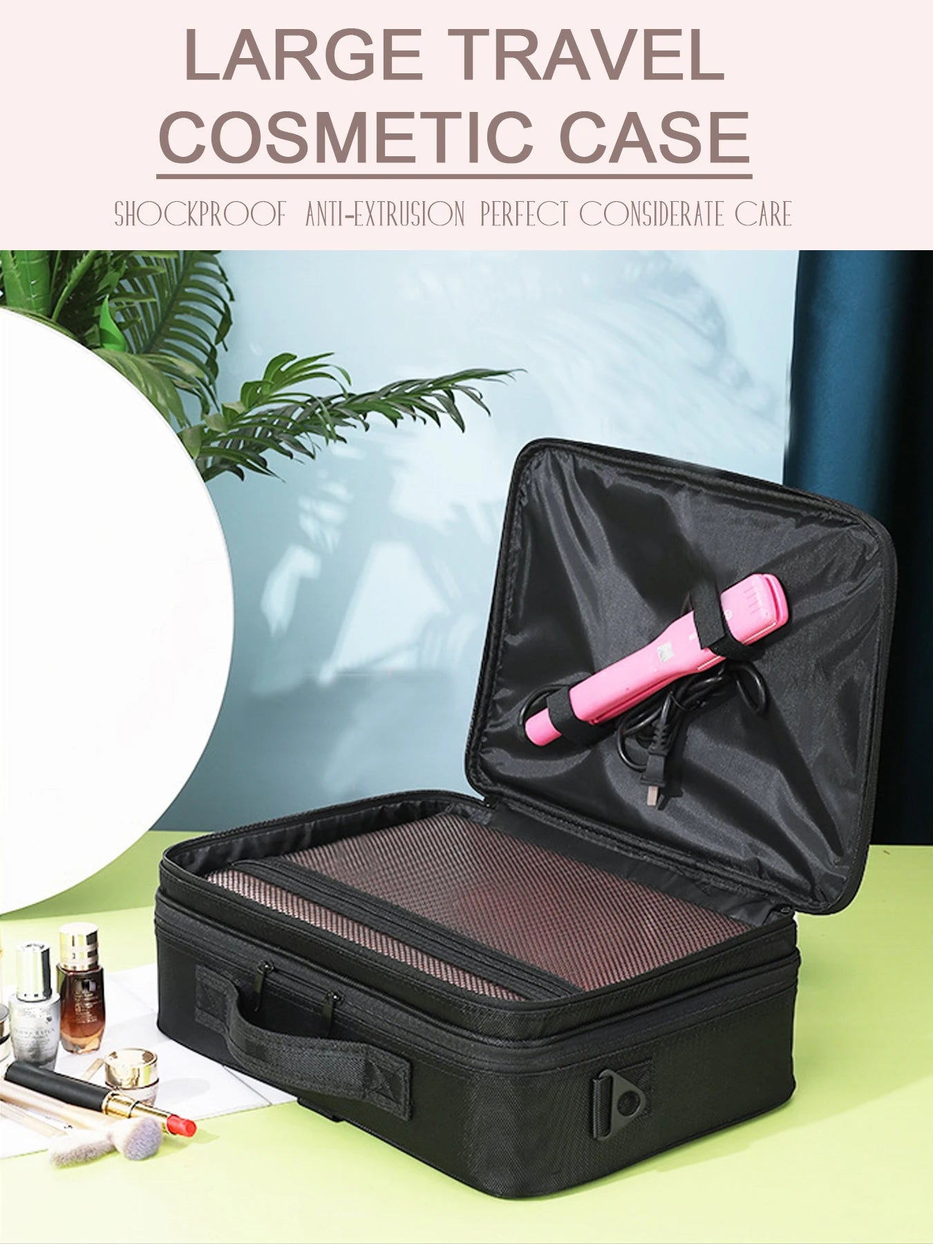 Three Layer Waterproof Oxford Cloth Cosmetic Case with Manicure Makeup Toolbox and Travel Underwear Storage