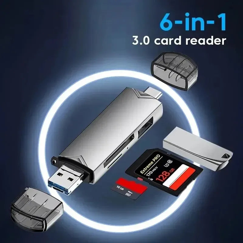 JASTER 6 In 1 Multifunction USB 3.0 Card Reader TYPE-C SD TF