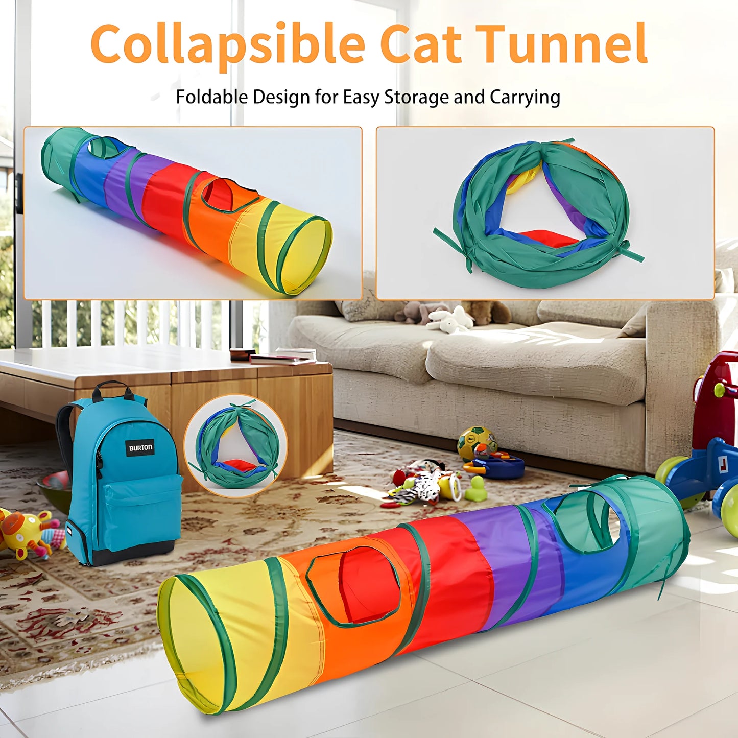 cat play tunnel interactive toy,hide and seek tunnel, portable&collapsible pop up cat tunnel for cats' instinct