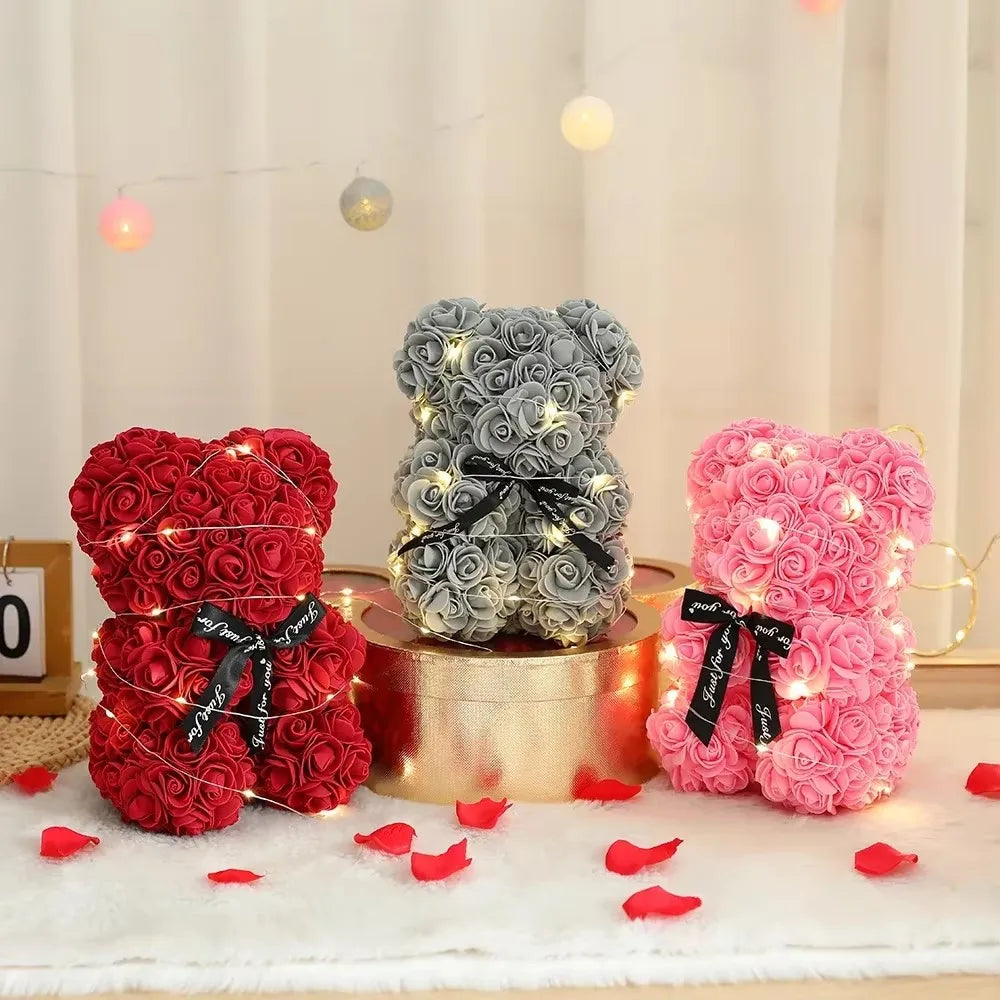 Artificial Teddy Bear Made of Foam Roses with Gift Box