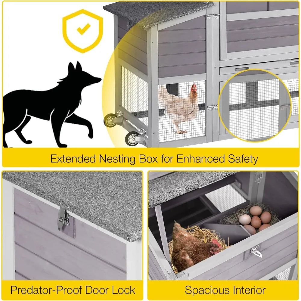 Chicken Coop for 2-4 Chickens Expandable Mobile Chicken House for Outdoor with Wheels Pull-Out Tray No Leakage Nesting Box Chick