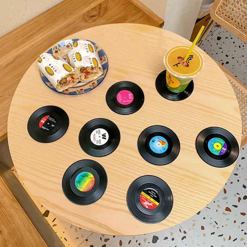 Retro Vinyl Record Coasters Set - Heat Resistant Anti Slip Drink Mats for Home Decor - Available in 6 4 2 Pieces