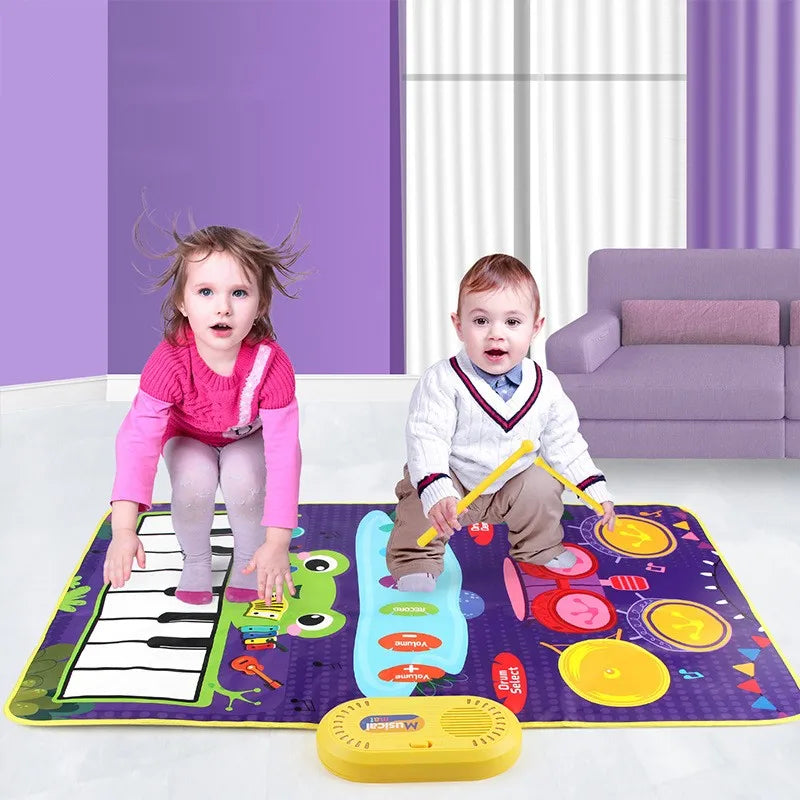 Baby Musical Piano Drum Play Mat 2 in 1 Interactive Dance Mat for Kids and Toddlers with Sounds and Lights