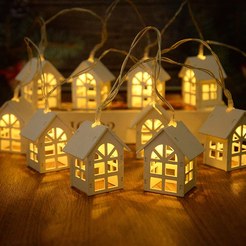 2M 10LED Wooden House LED Fairy Light String for Christmas Home Decor and Tree Ornaments