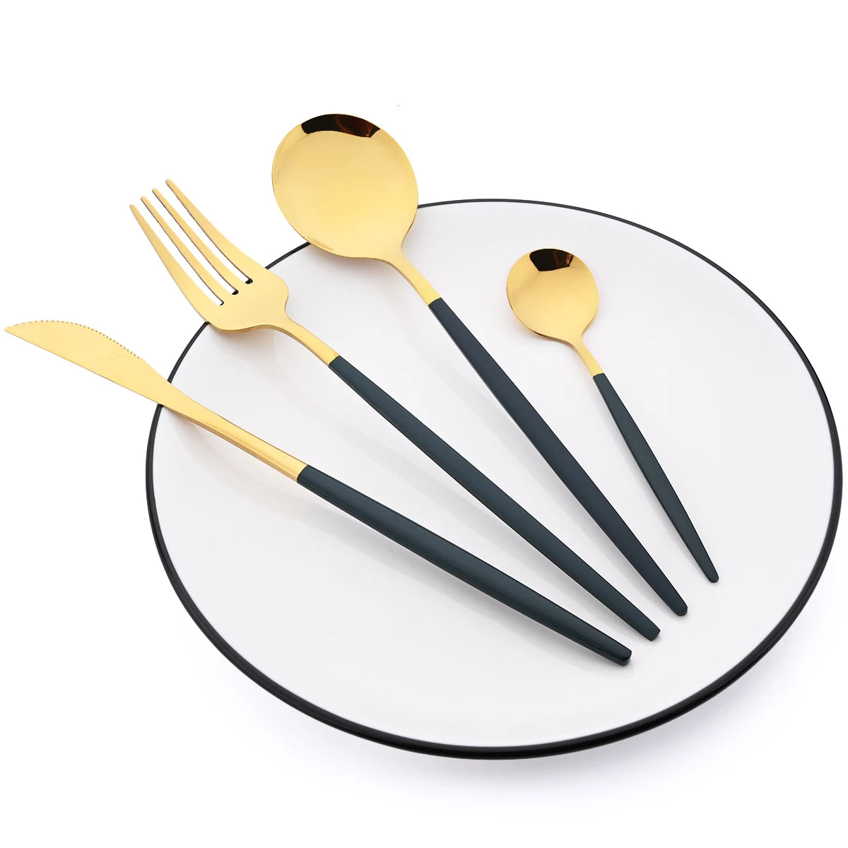16 Piece Black and Gold Stainless Steel Cutlery Set Elegant Dinnerware Flatware for Home and Special Occasions