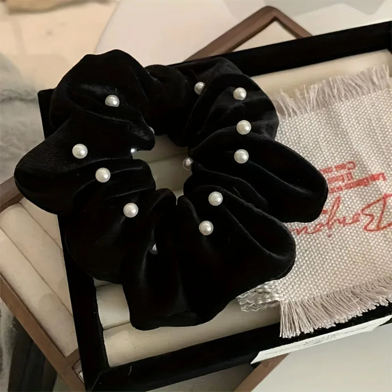 1 Pcs Fashion Simple Flocking Black Pearl Headband for Women and Girls