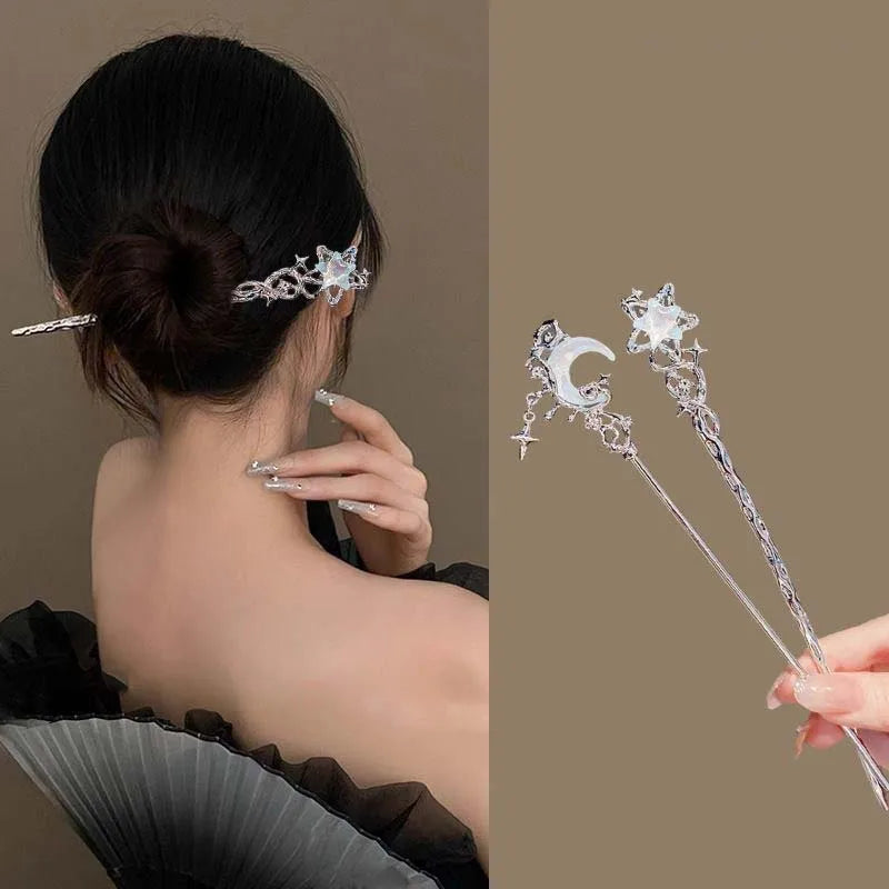 Vintage Moonstone Star Moon Hair Sticks for Women Accessories