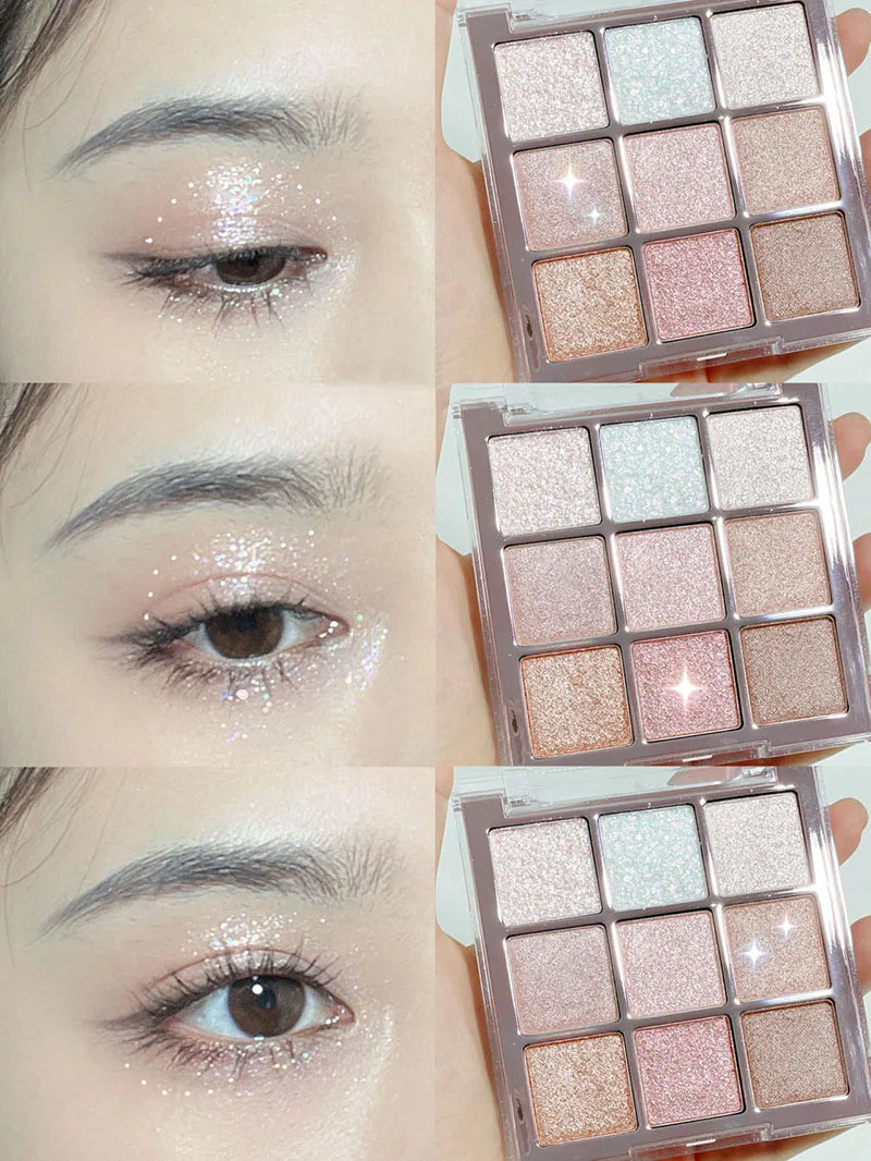 9-Color Eye Shadow Palette Glitter Pearly Long Lasting Korean Makeup