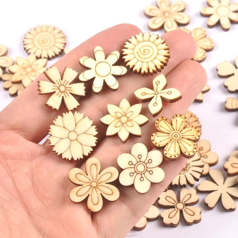 Bear Flower House Natural Wooden Chips for DIY Scrapbooking