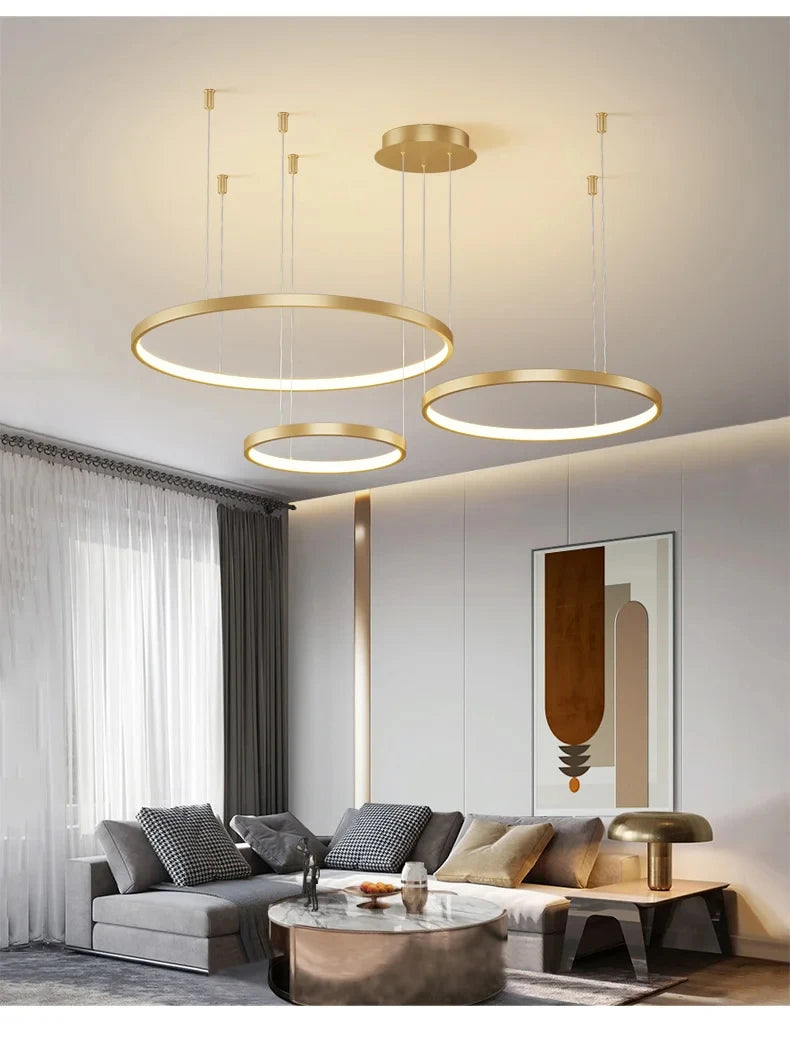 Black Rings Modern Minimalist Dimmable Pendant Light for Living Room and Restaurant Remote Control Chandelier Home Decor