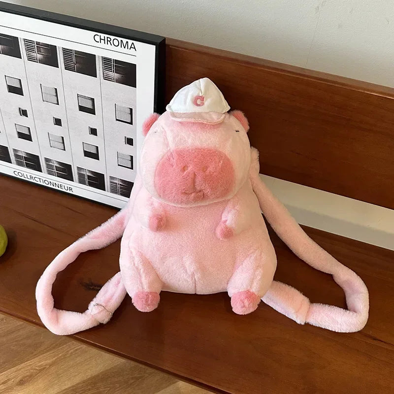 Strawberry Hat Capybara Plush Toy Backpack for Kids