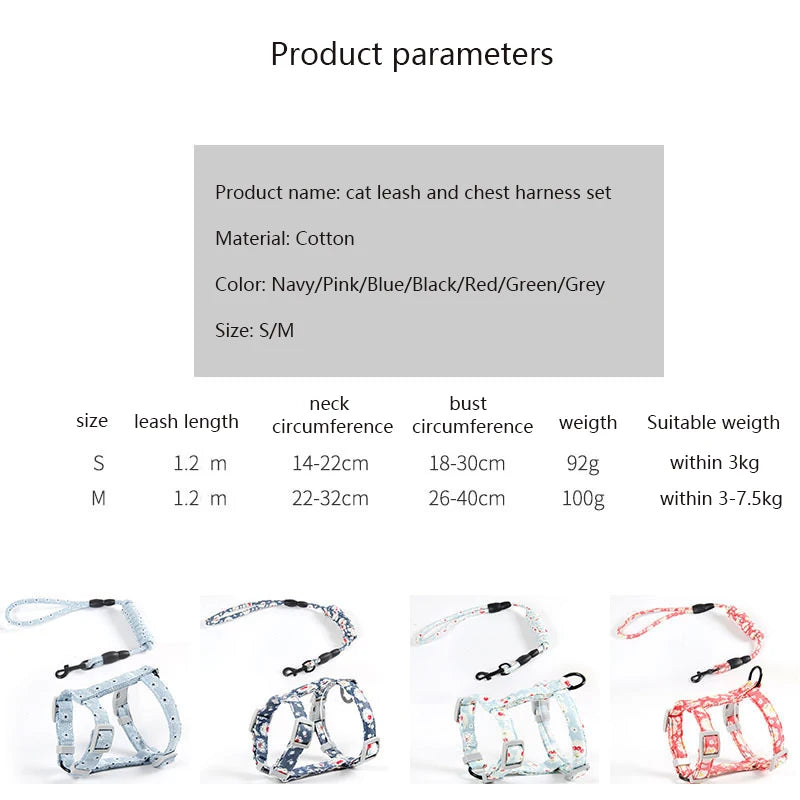 Adjustable Cat Harness Cotton Strap Collar with Leash,Cats Outdoor Walking Escape Proof H-Shaped Vest for Large Small Cats,dogs