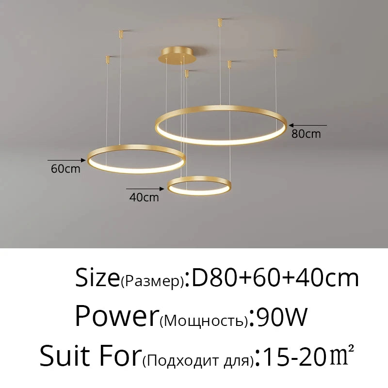 Black Rings Modern Minimalist Dimmable Pendant Light for Living Room and Restaurant Remote Control Chandelier Home Decor