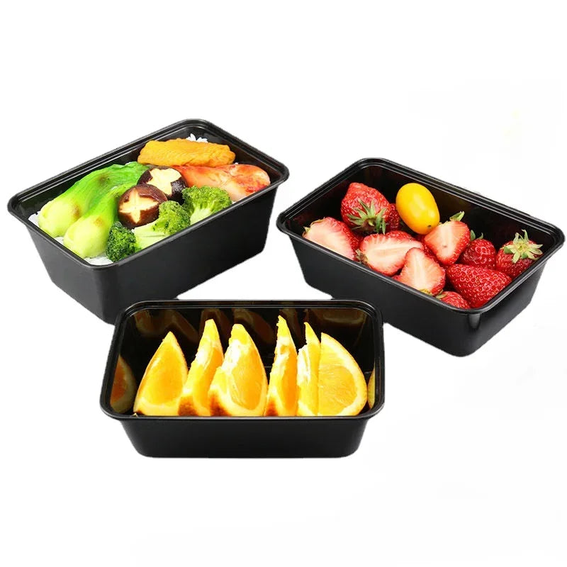 10 Pack Black Plastic Disposable Food Containers with Lids for Takeout Meals Salads and Kitchen Storage