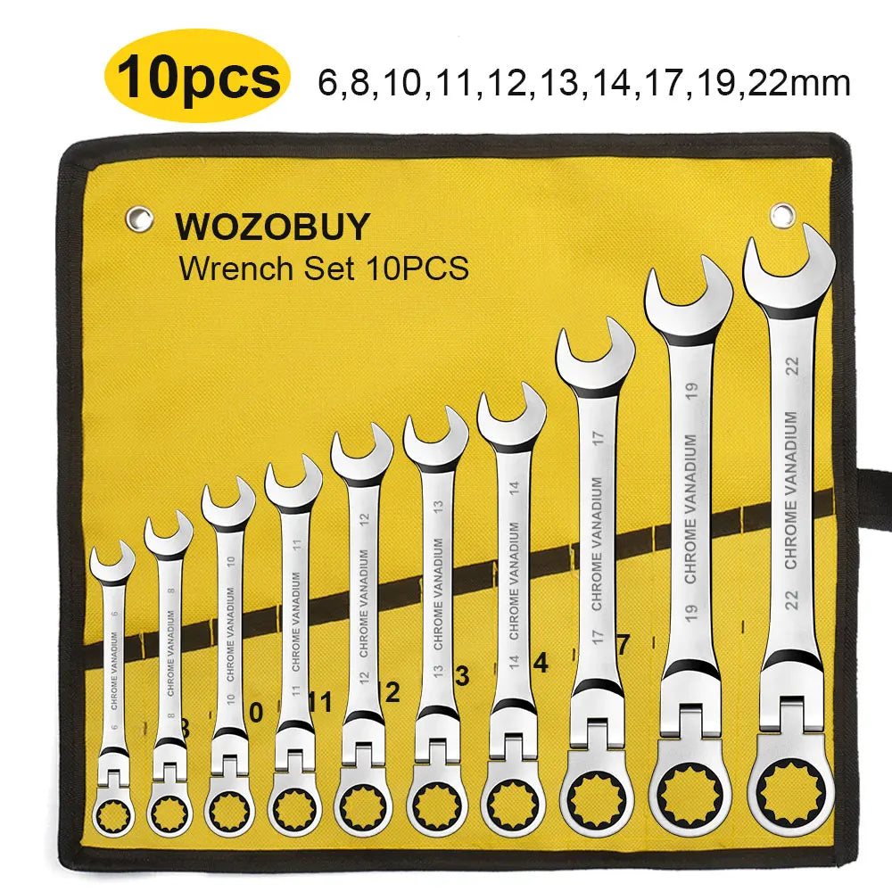 Flex Head Ratcheting Wrench Set, WOZOBUY Metric Cr-V Gear Spanner