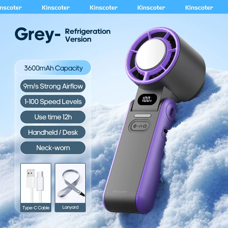 Foldable Handheld Turbo Fan – 3600mAh Rechargeable, 100-Speed Cooling for Outdoor Use