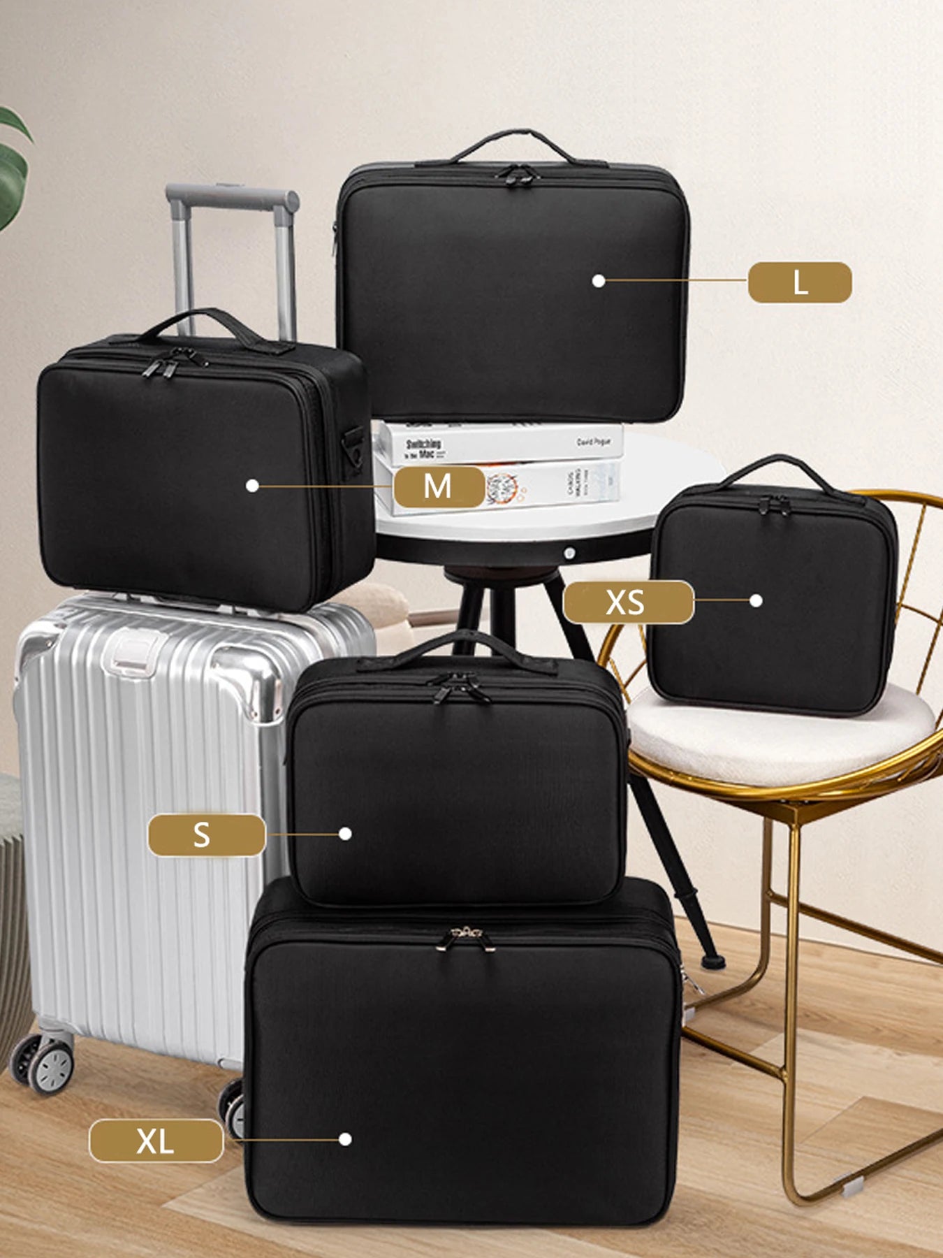 Three Layer Waterproof Oxford Cloth Cosmetic Case with Manicure Makeup Toolbox and Travel Underwear Storage