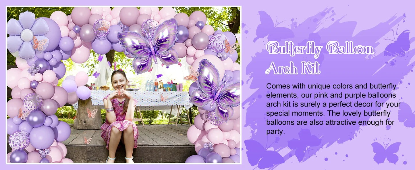 Pink and Purple Butterfly Balloon Arch Garland Kit for Baby Showers Weddings Girls Birthday Parties and Bachelorette Celebrations