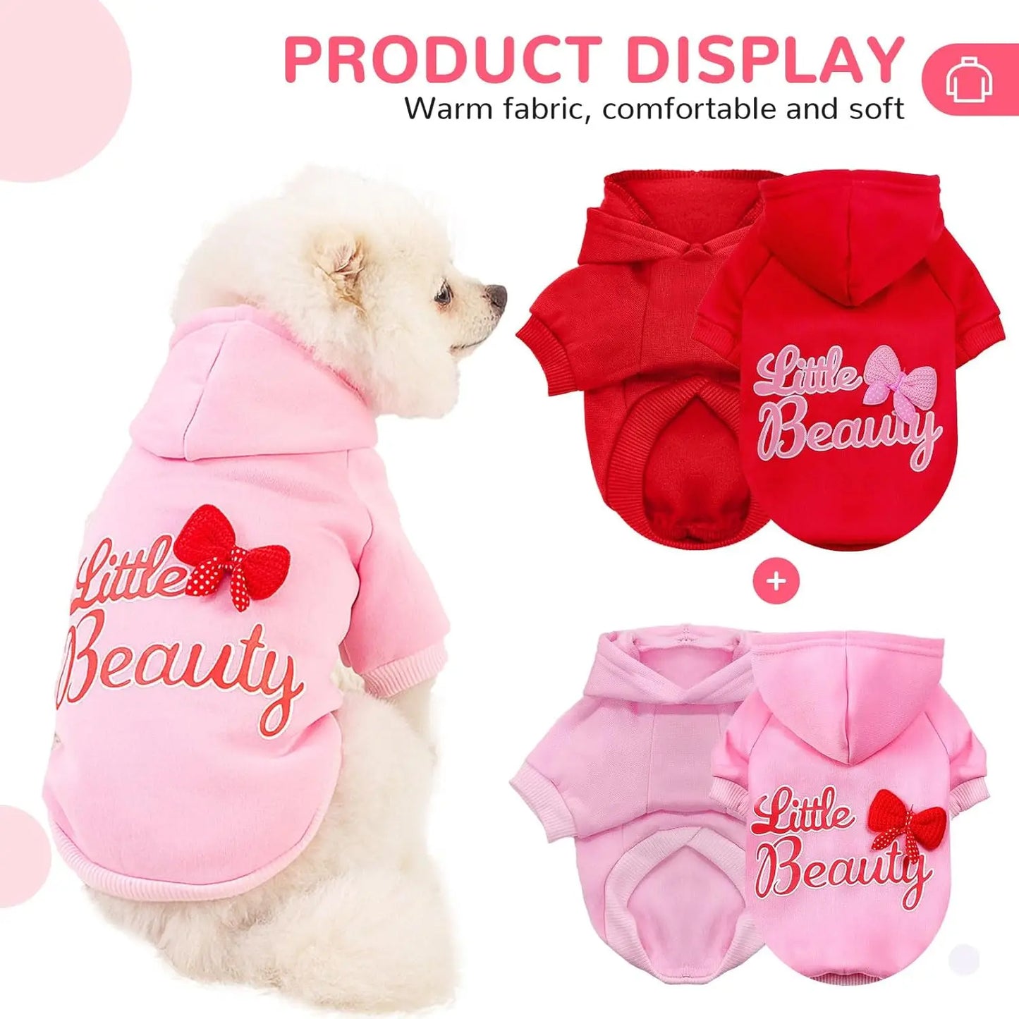 Small Medium Dog Hoodies Fleece-Lined Hooded Sweater, Autumn Winter Dog Clothes Puppy Pullover with Leash Hole Pet Apparels